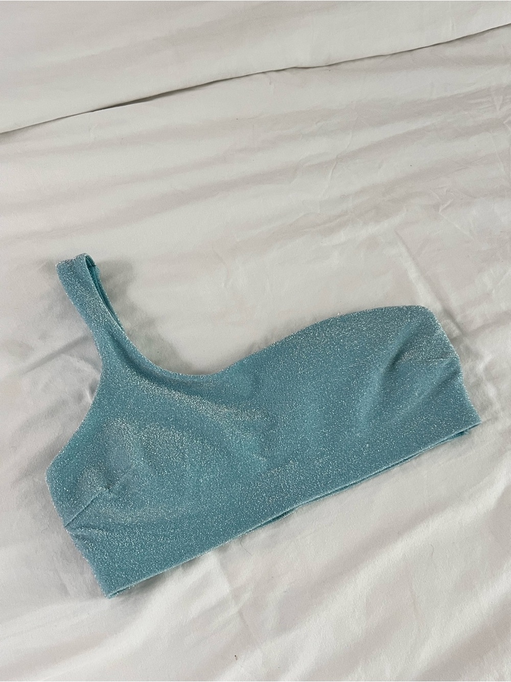 Sparkly One-Shoulder Bikini Top in Tiffany Blue
